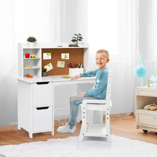 Kid's Study Desk with Chair for 3-8 Years Old, Study Writing Table for Home School Use