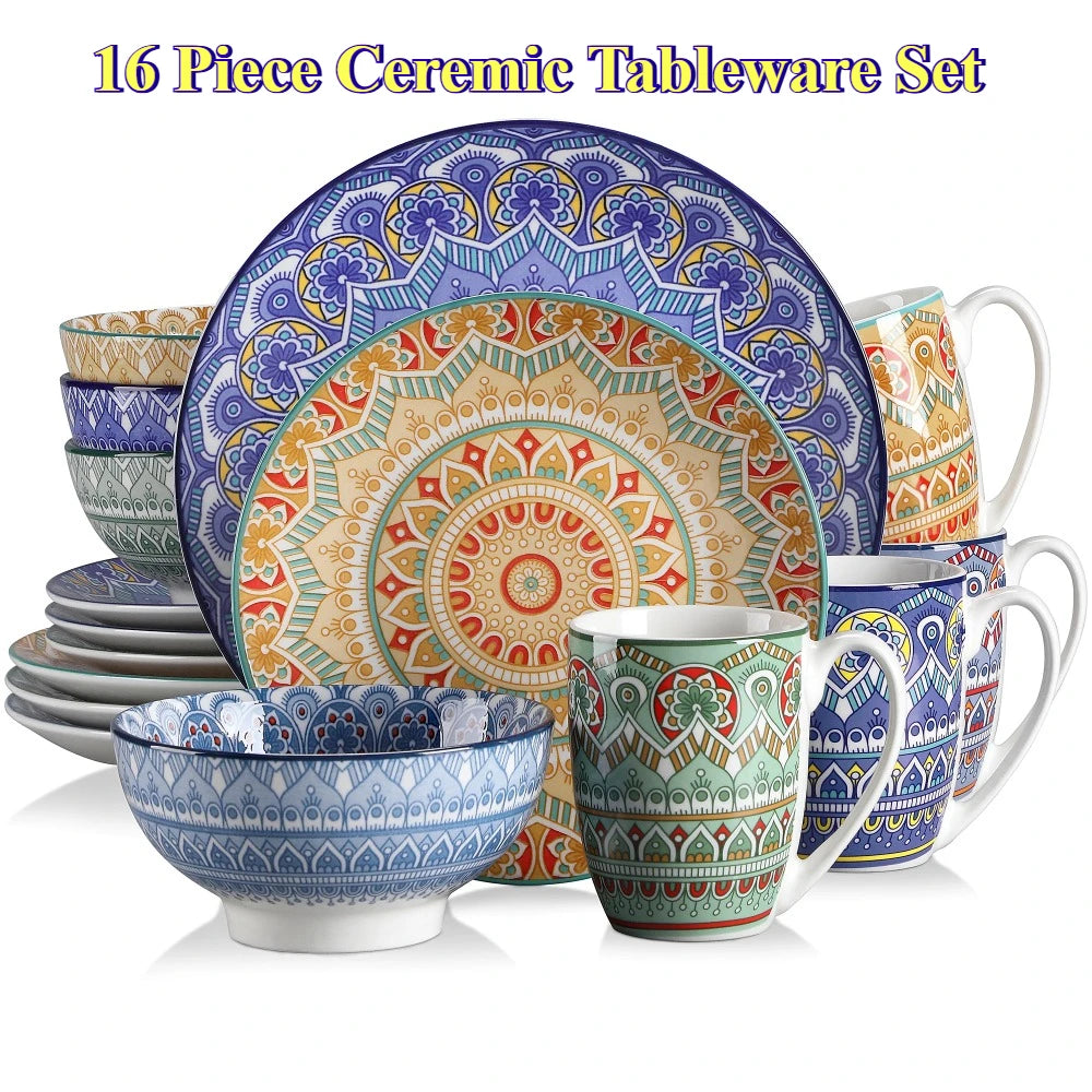 Bohemian Mandala Patterned 16PCS Porcelain Dinnerware Set