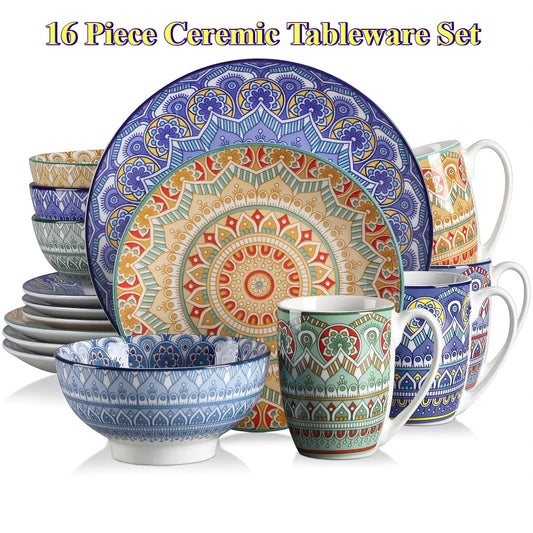 Bohemian Mandala Patterned 16PCS Porcelain Dinnerware Set