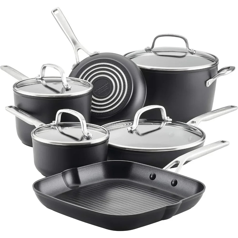 10 Piece Non Stick Cookware Set, Matte Black