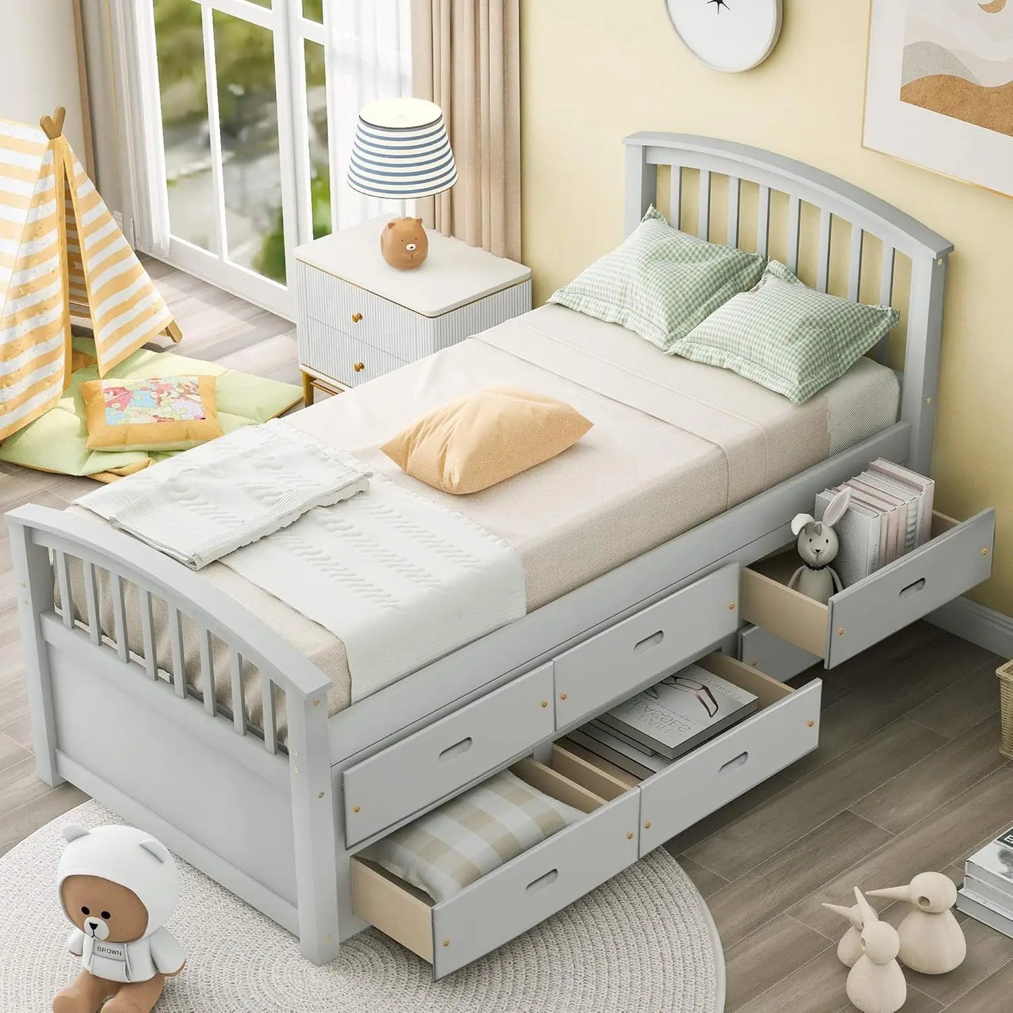 Solid Wood Twin Size Platform Storage Bed Frame