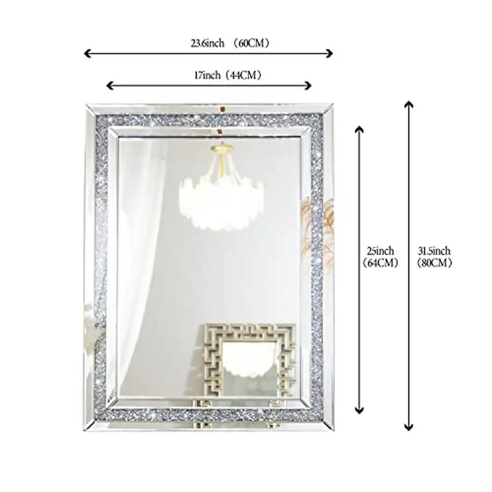 32x24 Silver Luxury Crushed Diamond Beveled Wall Mirror