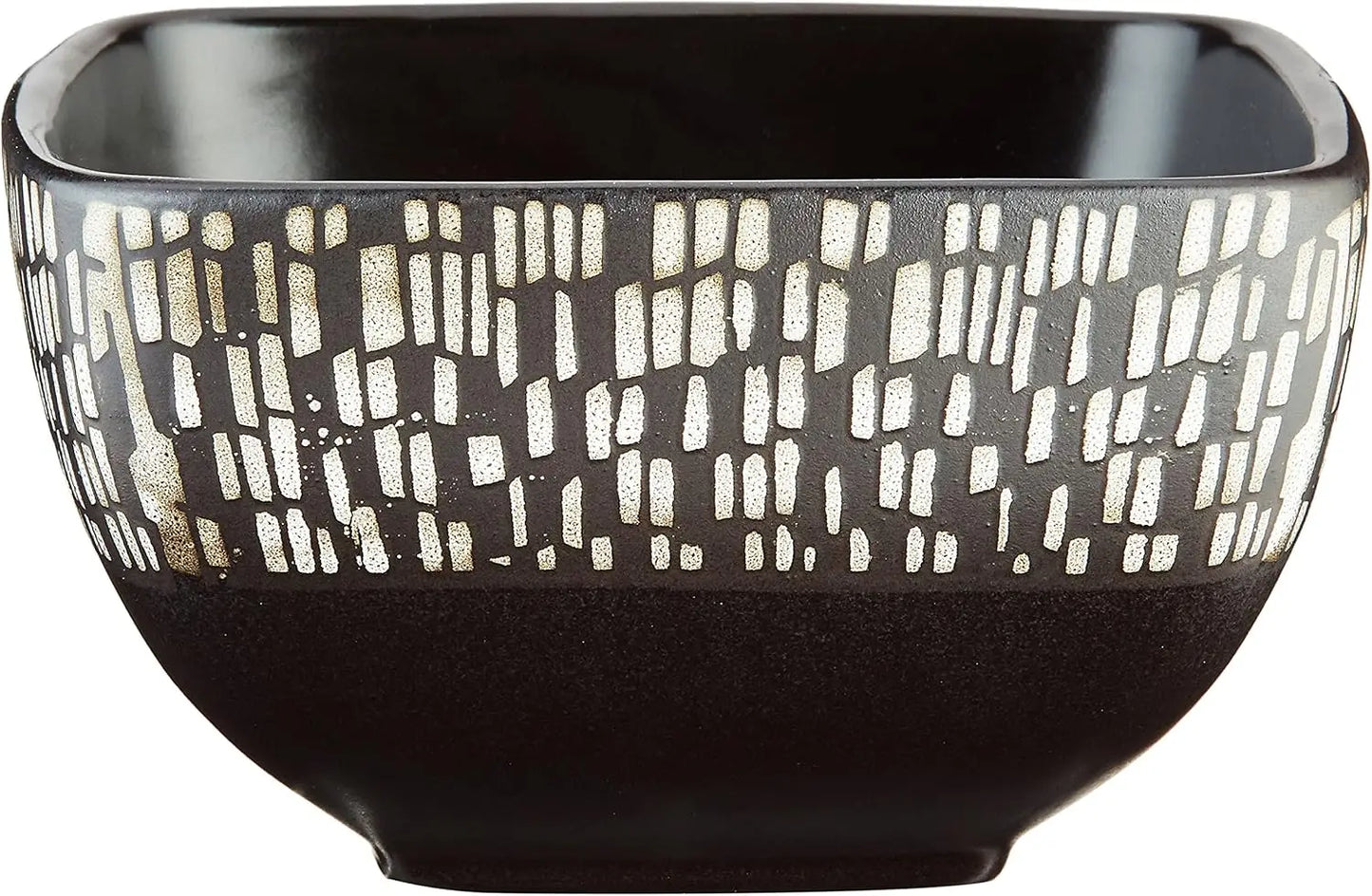 Square Matte Black and Tan Tile Pattern Dinnerware Set, 16 Piece,