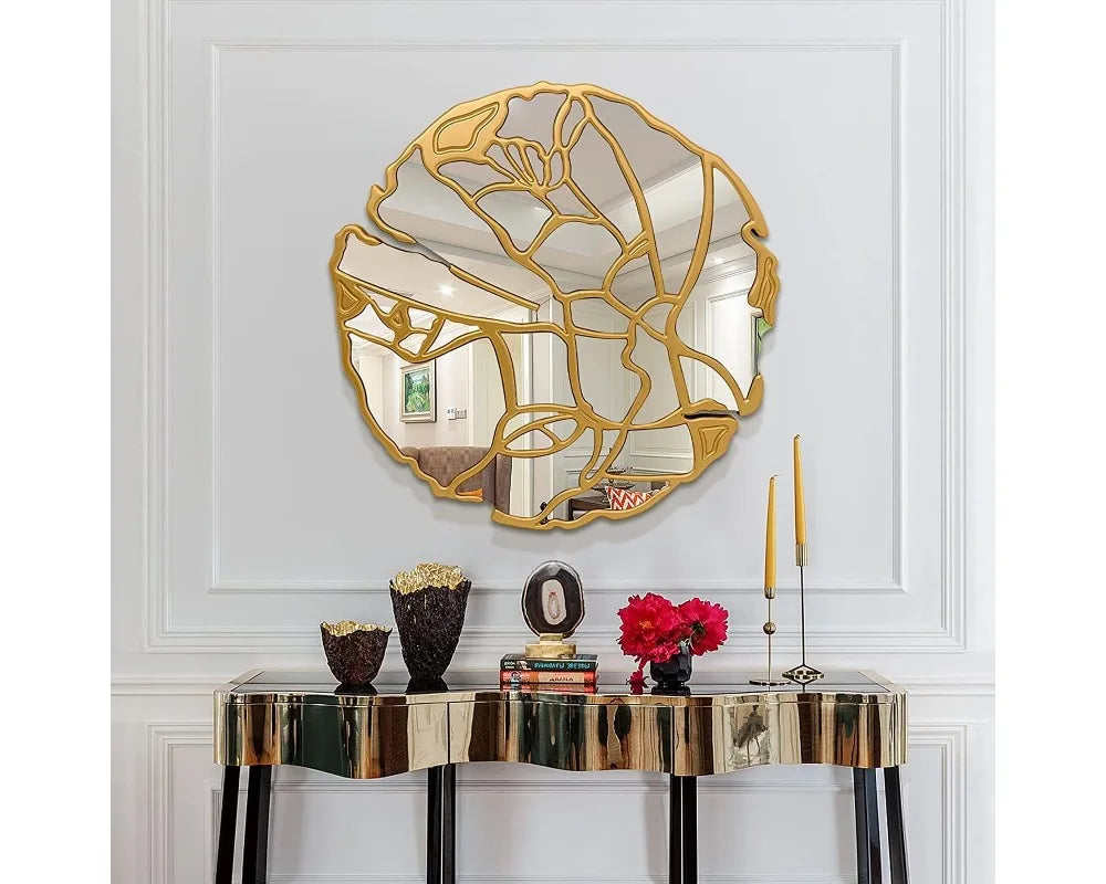 31.5'' Round Irregular Frame Gold Wall Mirror