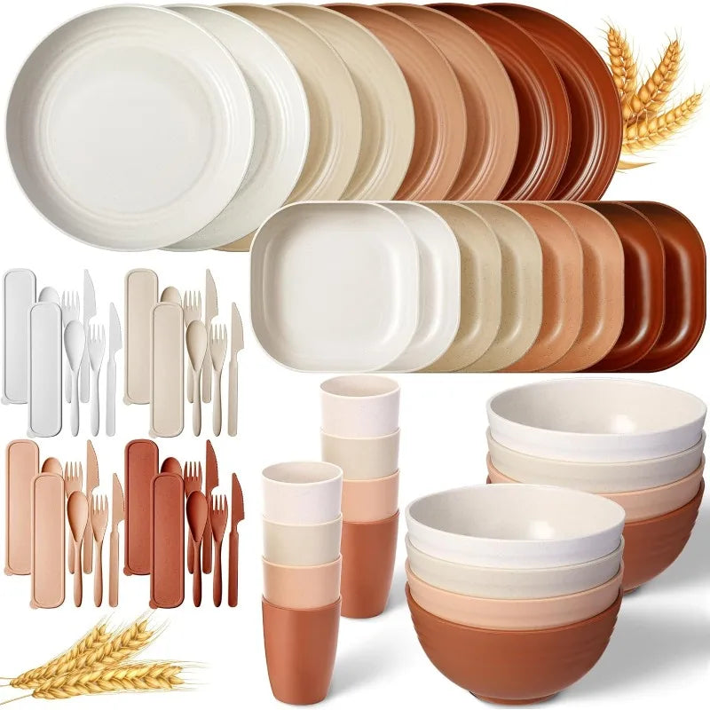 Unbreakable Wheat Straw Dinnerware Set- Microwave Safe Lightweight Plastic