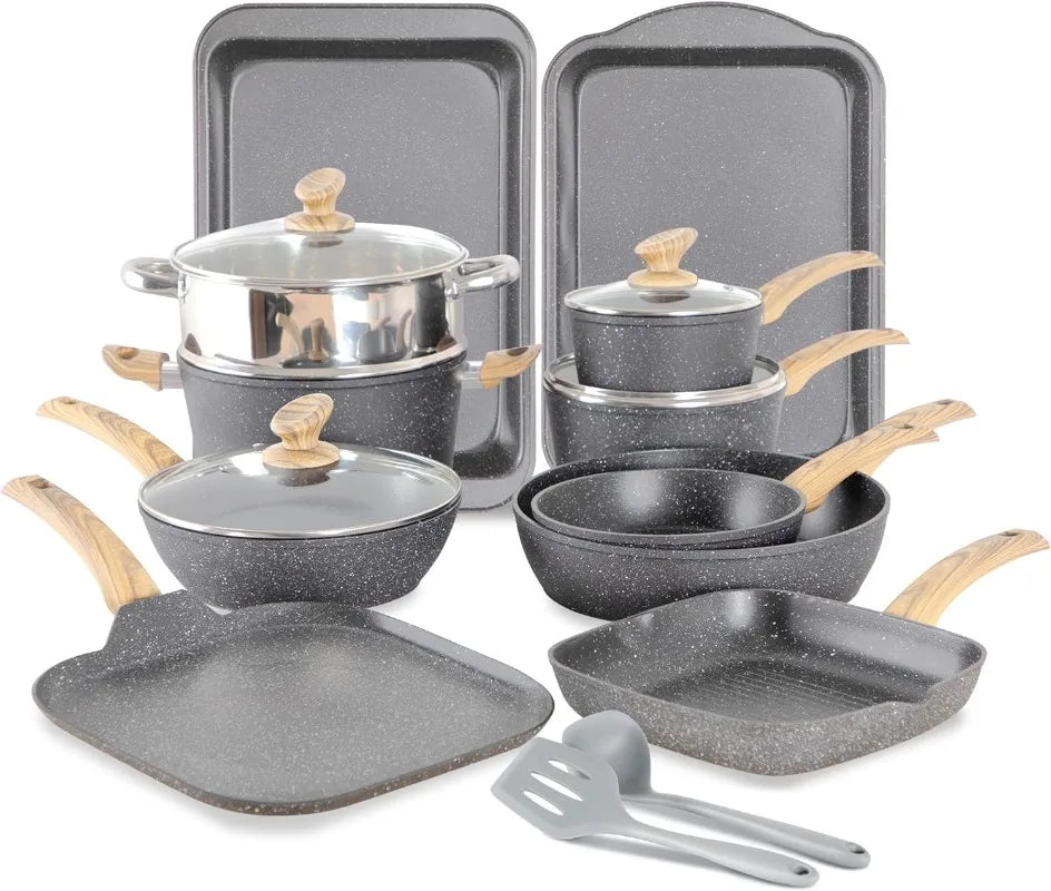 12/17-piece Granite Nonstick Cookware Sets