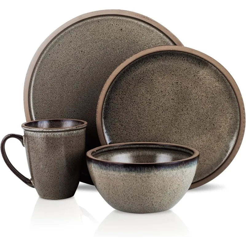 Tom Stoneware Reactive Glaze Dinnerware Set, 16/32 piece