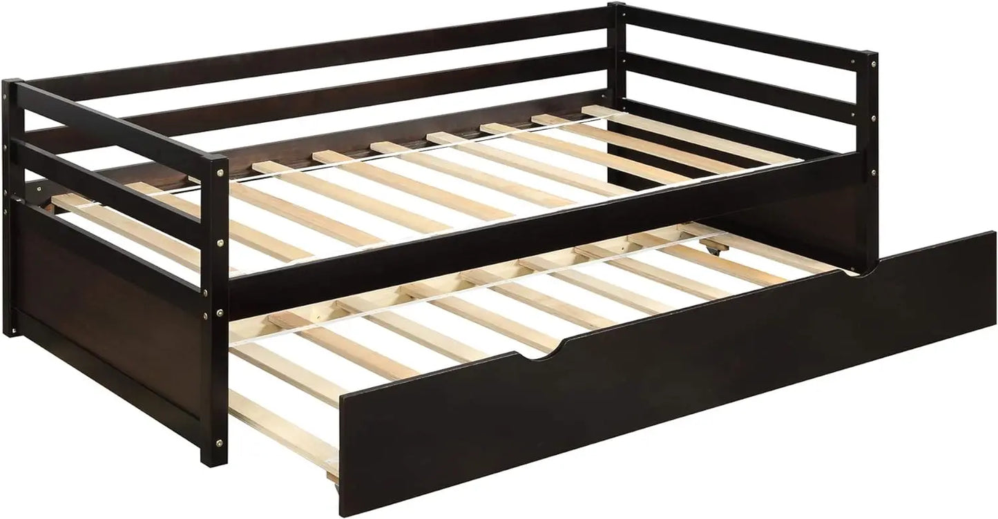 Twin Classic Wood Platform Daybed Bed Frame with Trundle