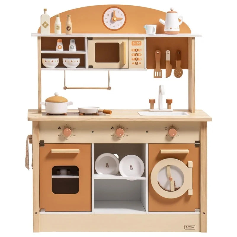 Wooden Play Kitchen with Realistic Accessories