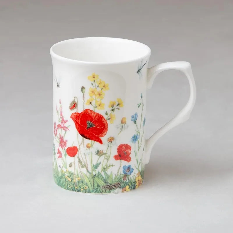 Bone China Coffee Tea Mugs 9-Ounce, Assorted Set of 4 (Meadow)