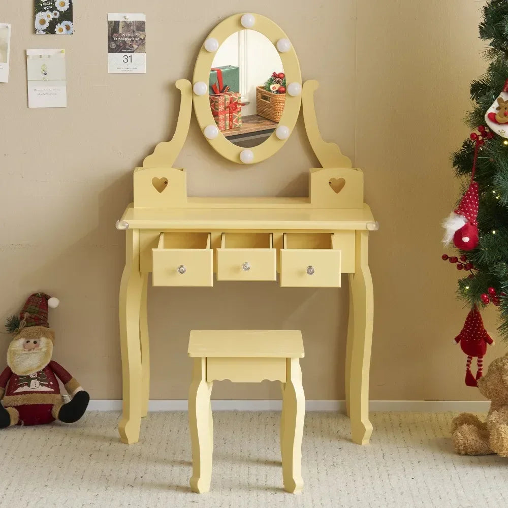 Kids' Mirrored Vanity and Stool Set