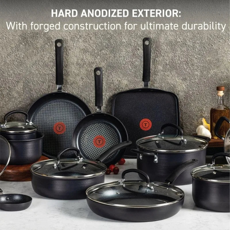 17 Piece T-fal Ultimate Hard Anodized Nonstick Cookware Set  Oven Safe 400F