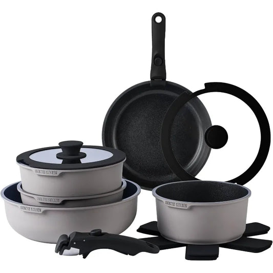 16 Piece Healthy Safe Ceramic Nonstick Kitchen Cookware with Soft Touch Removable Handle