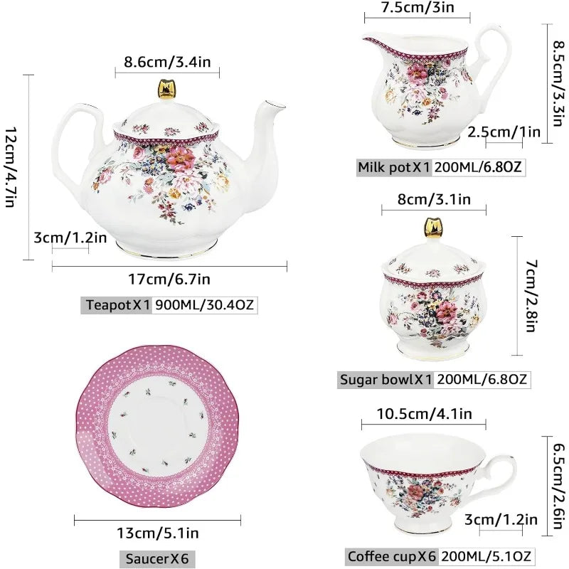 21 Piece Floral Porcelain Tea Set, for 6