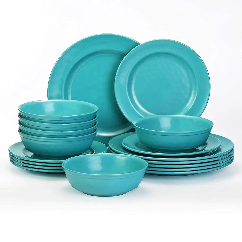 18-Piece Melamine Dinnerware Set, Teal