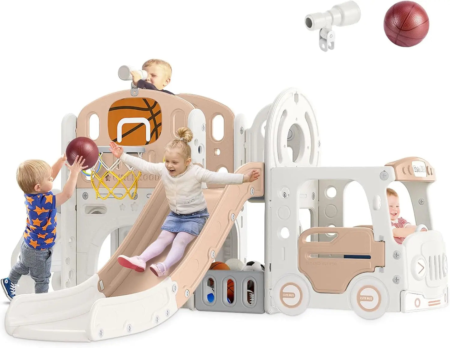 9 in 1 Toddler Slide, Kid Slide for Toddlers Age 1-3, with Ring Toss, Basketball Hoop and Telescope, Indoor Outdoor Slide