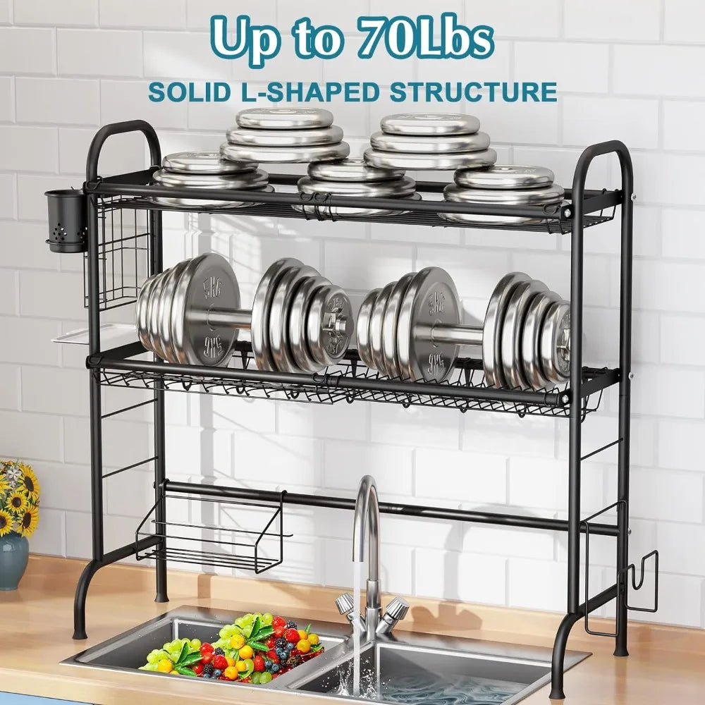 2-Tier Stainless Steel Large Over The Sink Dish Rack with Utensil Holder