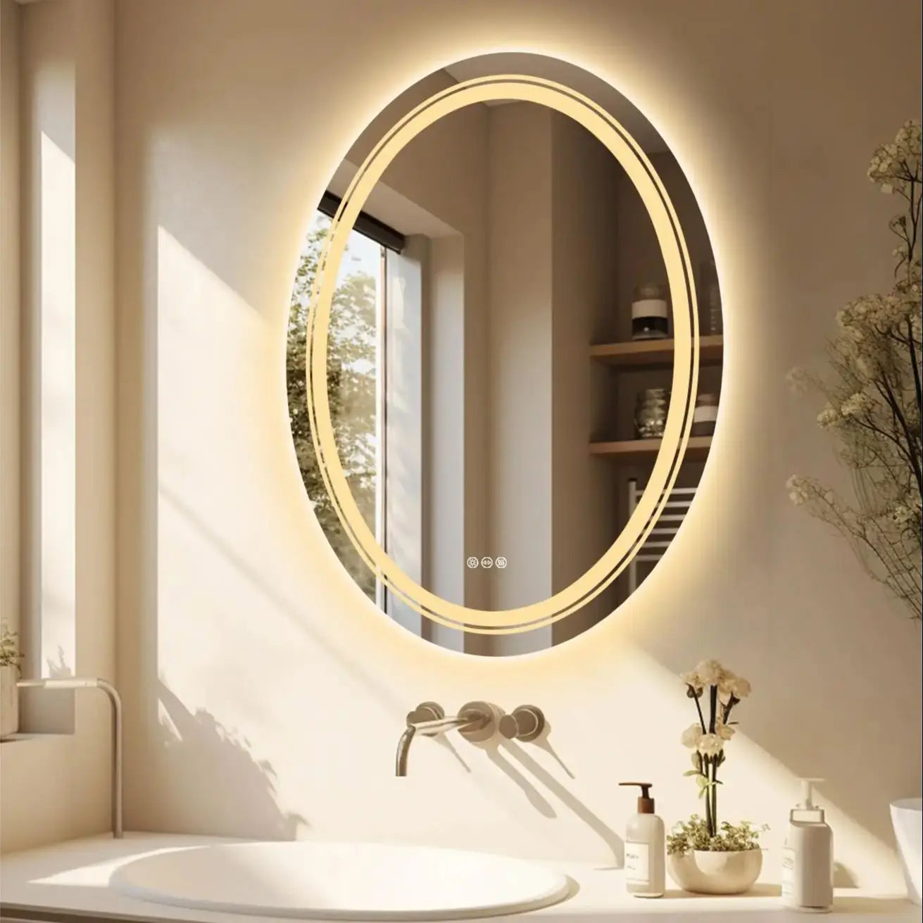 2 Sizes High Lumen Large Antifog Oval LED Bathroom Wall Mirror