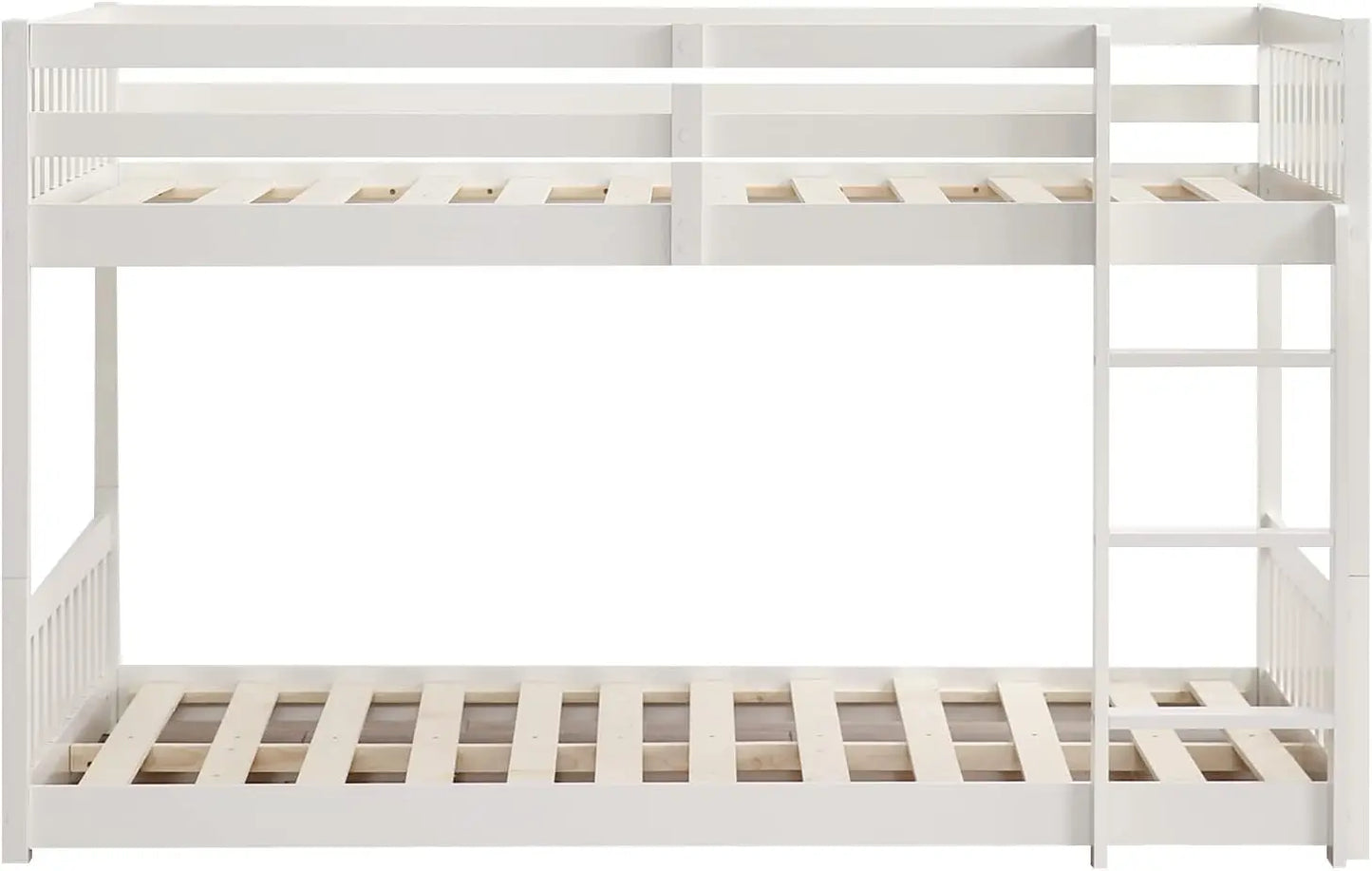 Twin Over Twin Solid Wood Bunk Bed Frame with Ladder and Guard Rail Space