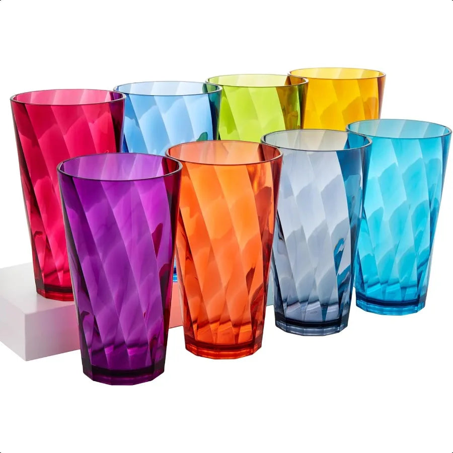 Set of 8, 20oz Optix Plastic Drinking Glasses in Jewel Tone Colors