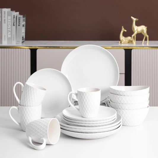 16 Piece Relief Pattern Porcelain Dinnerware Set