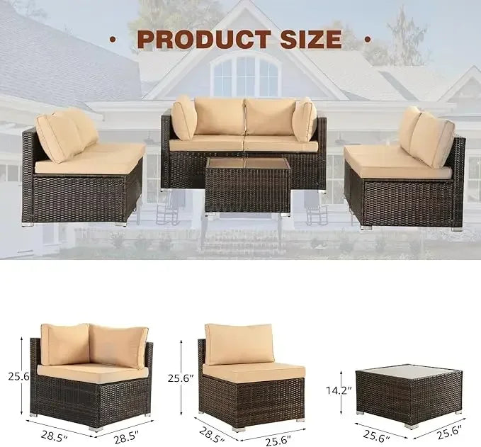 7 Piece Wicker Outdoor Sectional Sofa Patio Furniture Set