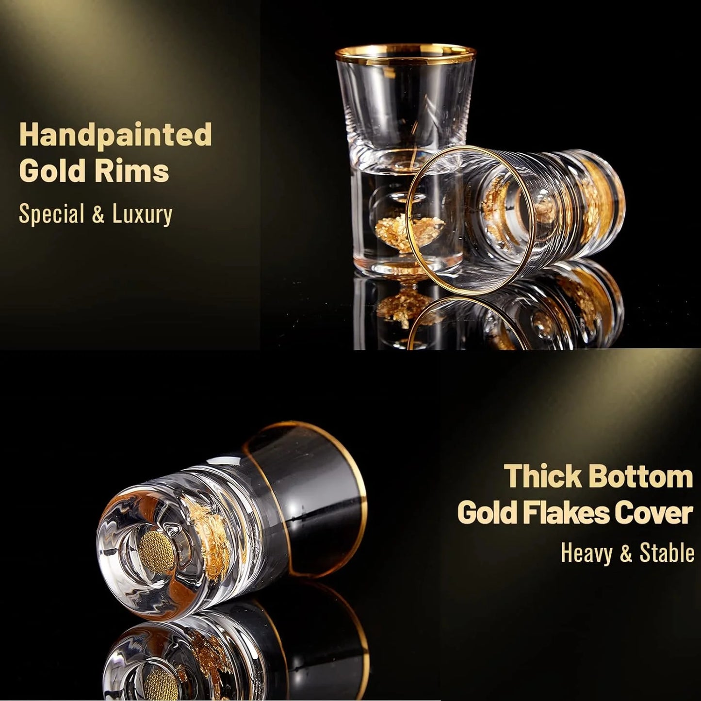 2 pcs (1.5oz), Shot Glass Set Decorated with 24K Gold Leaf Flakes