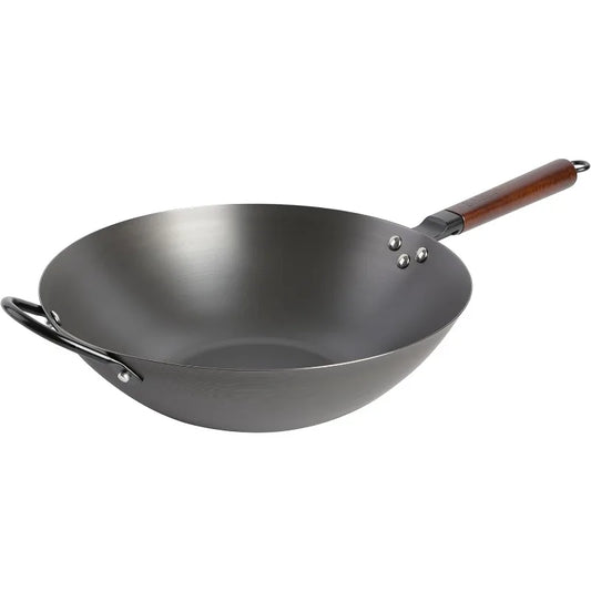 Carbon Steel Flat Bottom Wok and Stir Fry Pan, 14-Inch