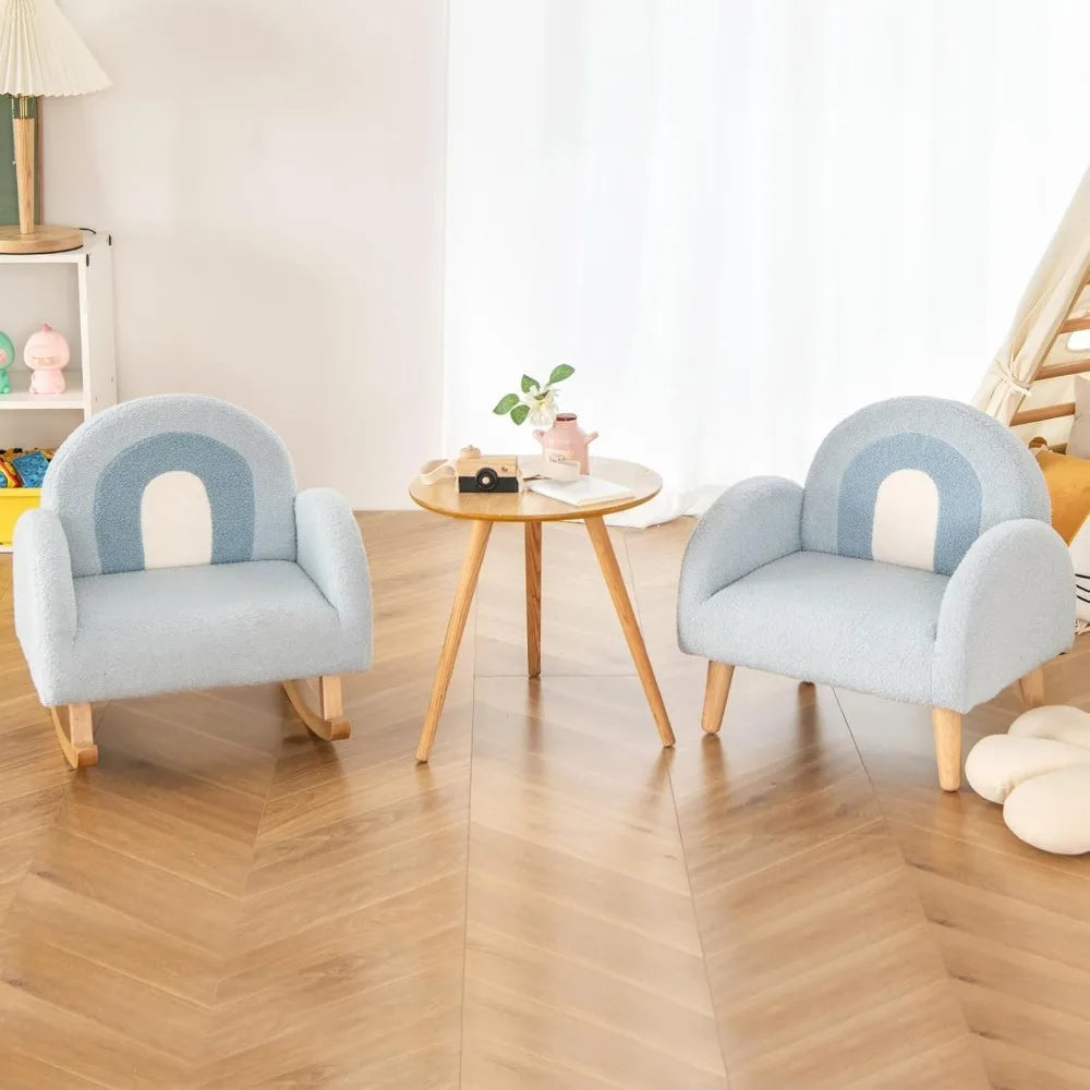 Plush Fabric Upholstered Children's Armchair with Solid Wooden Frame, Anti-Tipping Design