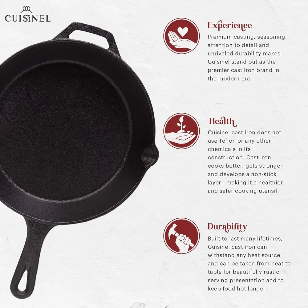 Pre-Seasoned Cast Iron Skillet Set - 8" + 10" + 12"-Inch Frying Pans + Silicone Handle Grip Covers