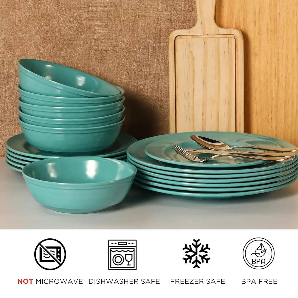 18-Piece Melamine Dinnerware Set, Teal