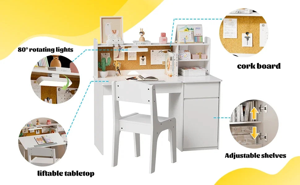 Kid's Study Desk with 3-Color Lights, Tiltable Desktop