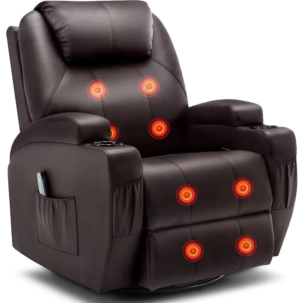 360° Swivel Recliner Chair with Massage and Heat, Remote Control and Cup Holder