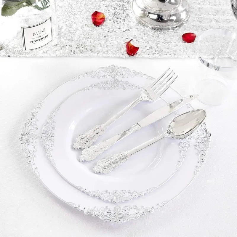 150PCS Clear-Gold Plastic Plates - Gold Plastic Silverware with Glitter Handle - 30 Guests