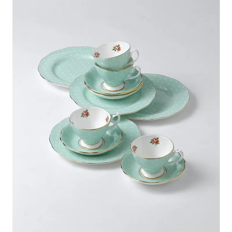 Polka Rose Teacup & Saucer Set