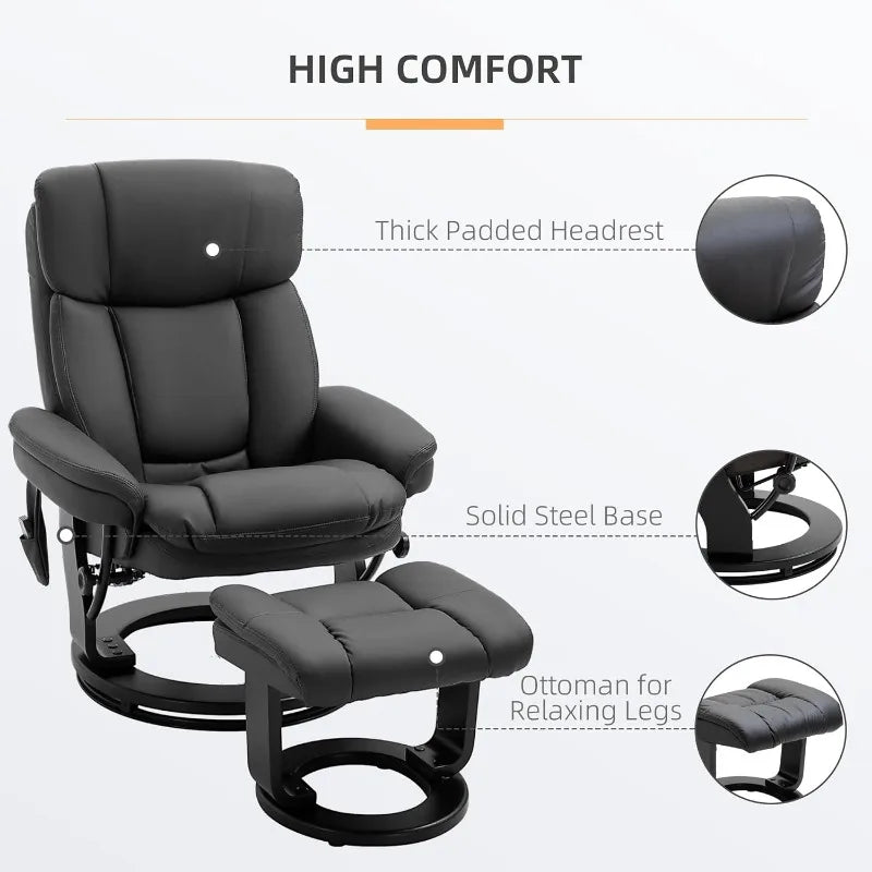 Swiveling PU Leather Massage Recliner Chair with Ottoman,10 Point Vibration