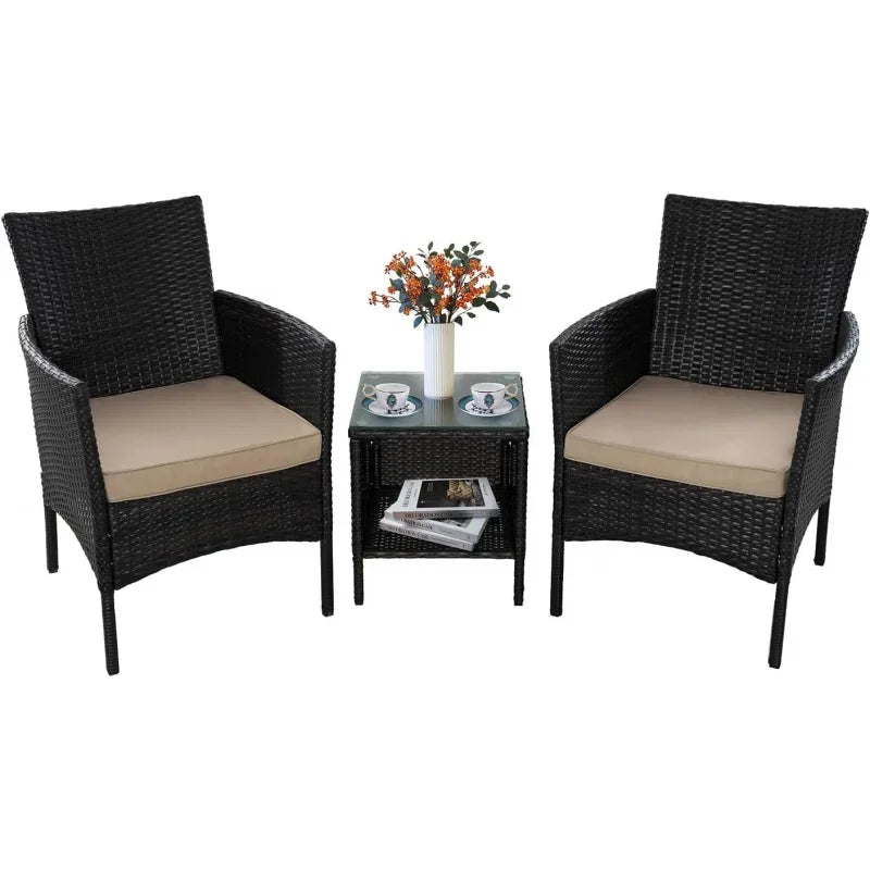 3-Piece Rattan Wicker Chairs with Table