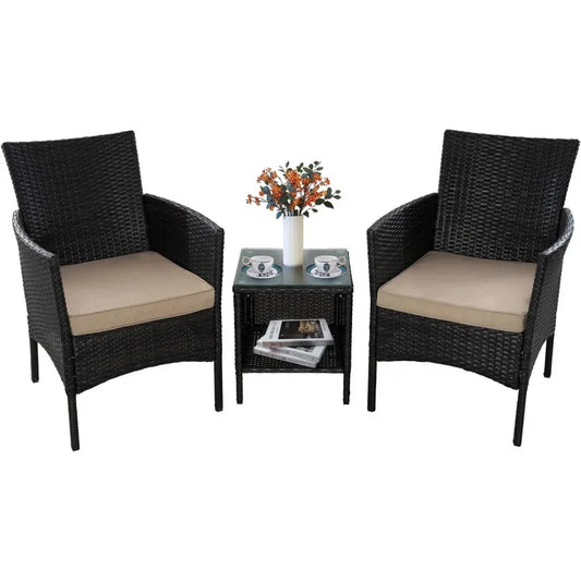 3-Piece Rattan Wicker Chairs with Table