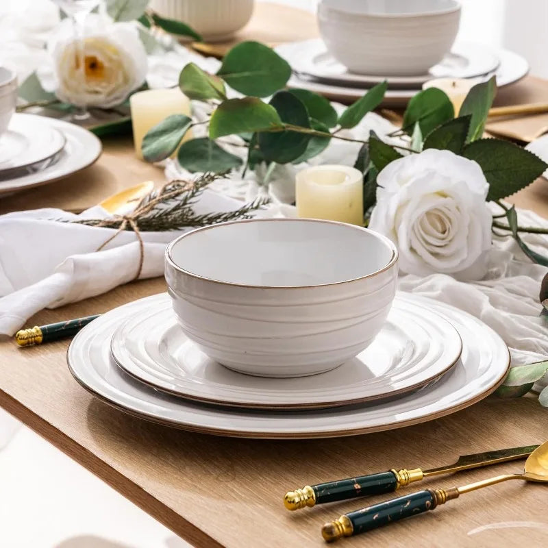 Embossed Elegant Stoneware Plates and Bowls Sets