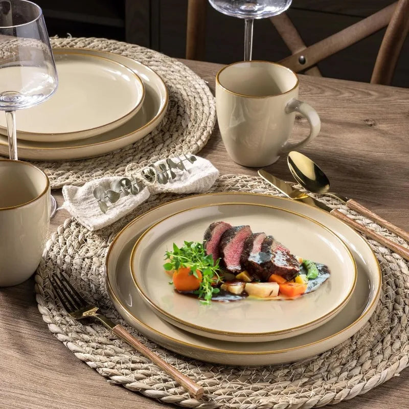 12 Piece Ceramic Dinnerware Set for 4, Scratch Resistant Dishes