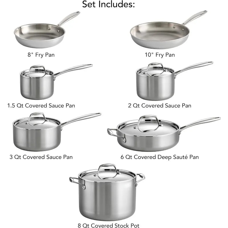 Tramontina 12-Piece Tri-Ply Clad Stainless Steel Cookware Set