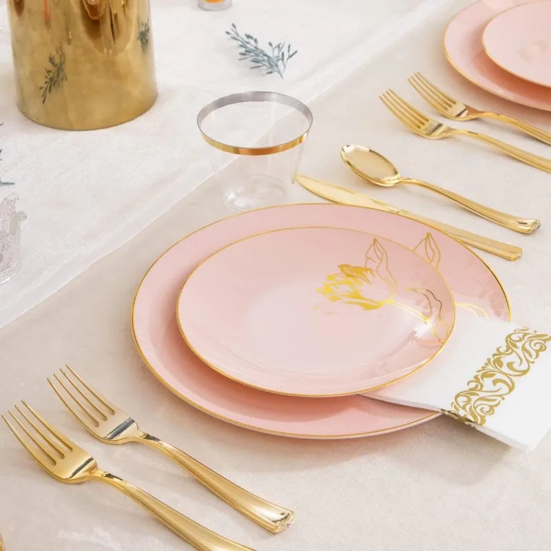 175PCS ELEGANT DESIGN Floral Plastic Disposable Plate Set