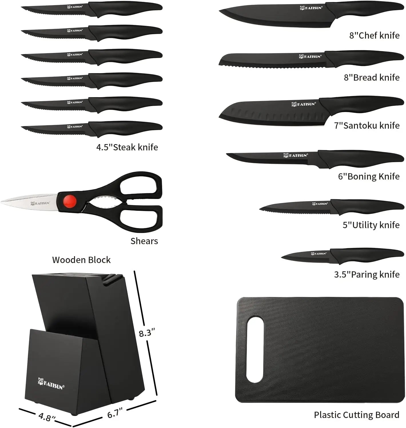 16 Piece Kitchen Knife Block Set with Cutting Board, Built-in sharpener