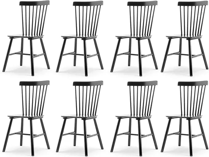 Set of 4, Spindle Back Wooden Chairs for Kitchen and Dining Room, Black