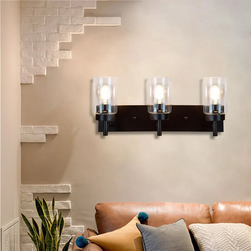 Indoor Wall Sconce Light Fixture with 3 Clear Glass Shades