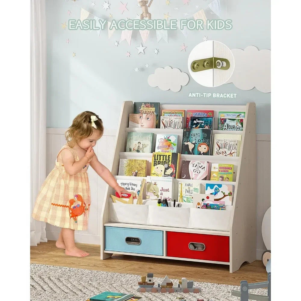 Sturdy Kids Bookshelf with Tear-Proof Cotton Sling