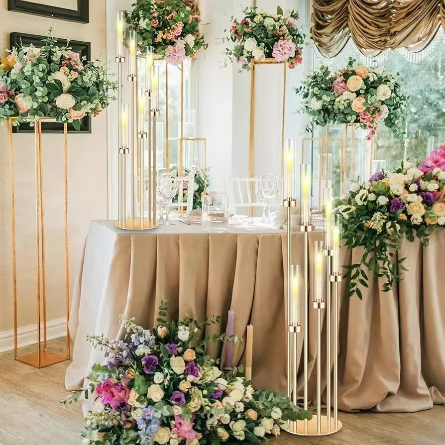 4PCS 46"Tall Metal Floor Candlestick Holder With 24 PCS LED Candles