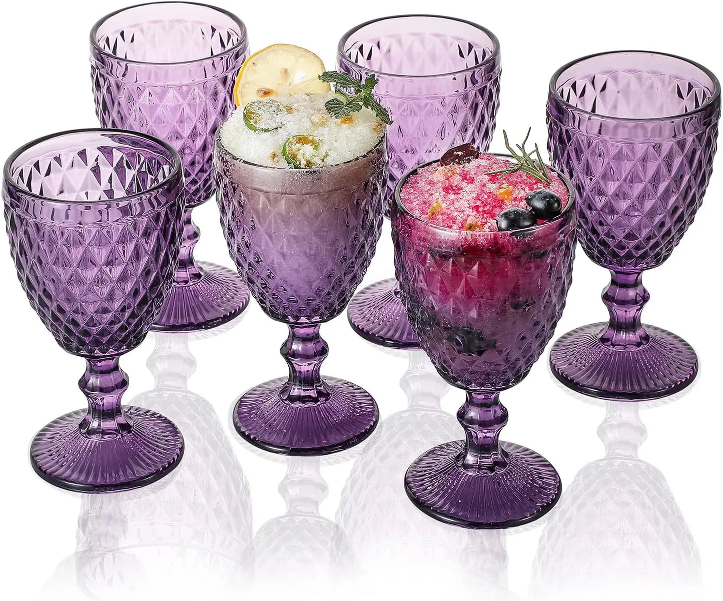 Set Of 6 - 10 Oz Diamond Pattern Purple Goblets