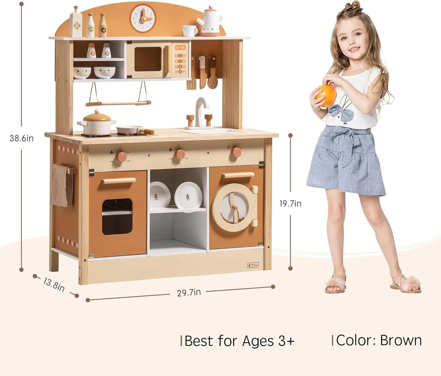 Wooden Play Kitchen with Realistic Accessories