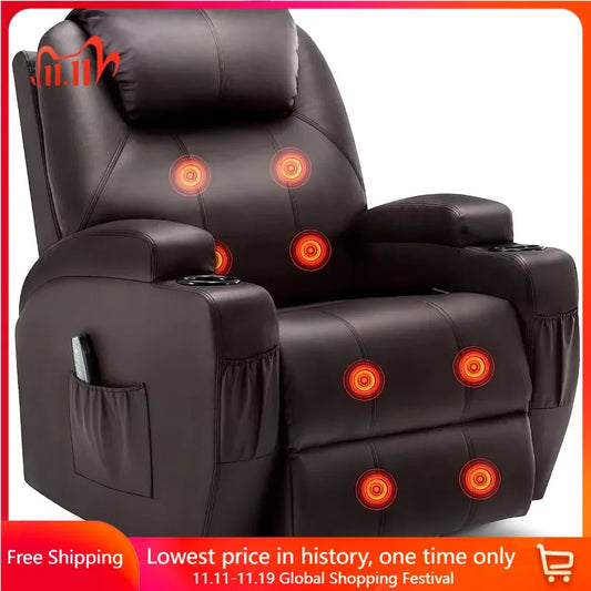 360° Swivel Recliner Chair with Massage and Heat, Remote Control and Cup Holder